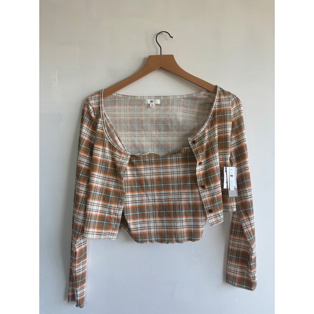 BP Nordstrom Fran Plaid Cardigan Tank Set Beige Coral Small. Hippie. Indie. NWT